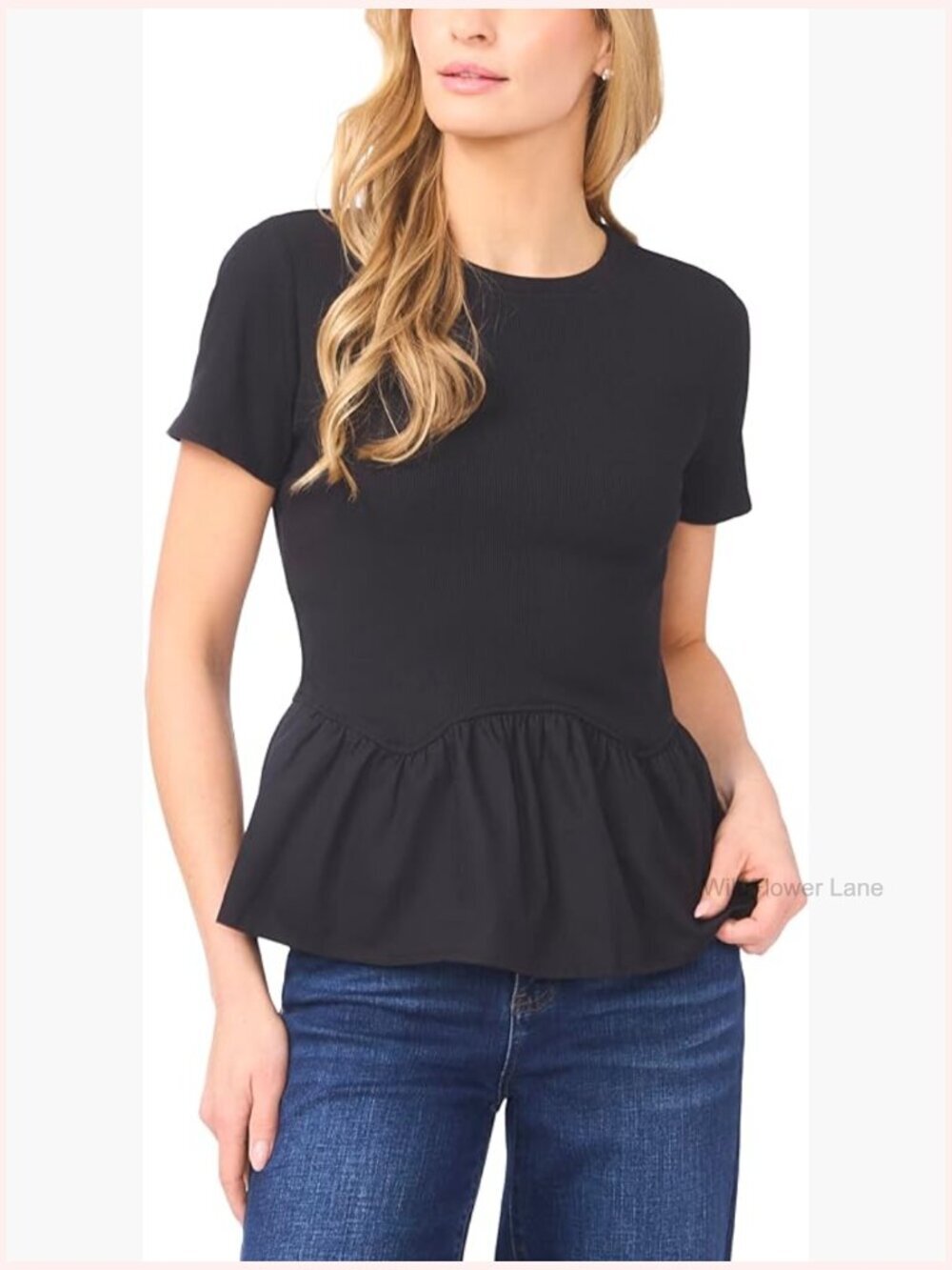 Short Sleeve Crew Neck Poplin Hem Top Womens T-Shirt